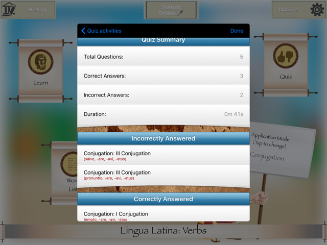 Latin Verbs - Individual Student's Progress
